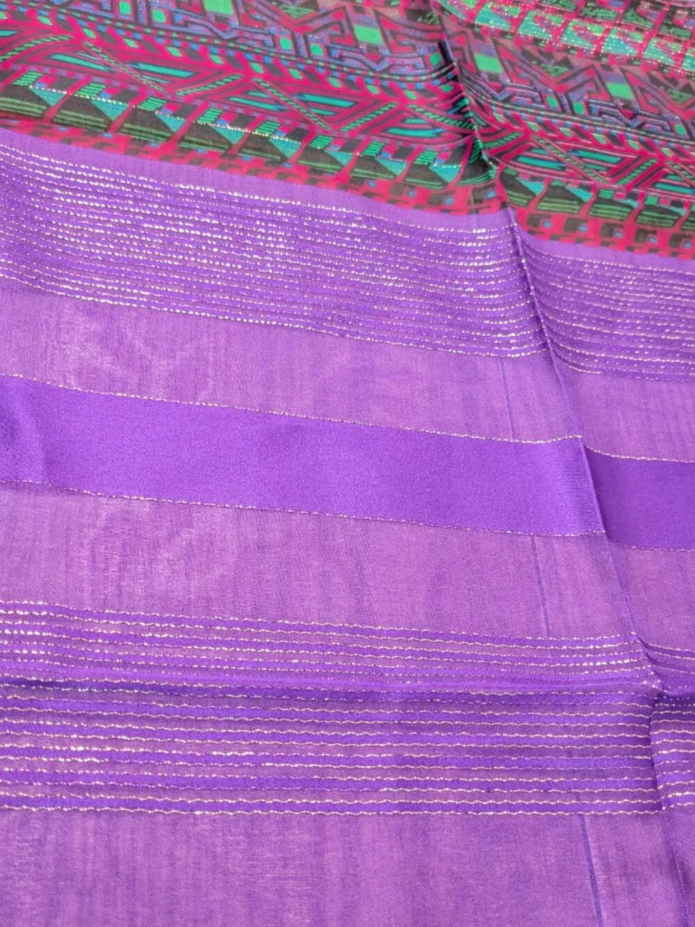 vintage 80s hair neck scarf purple green geometric Axcess Italy 30